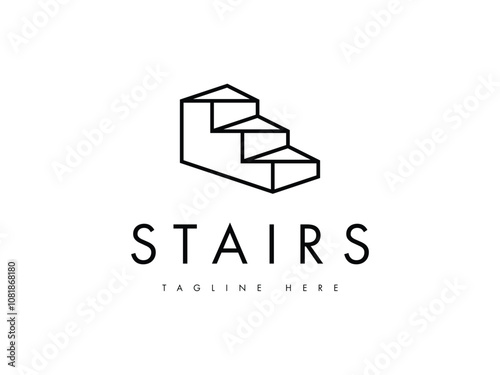 abstract stairs line style logo design