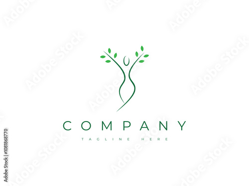 woman beauty wellness abstract line with leaves tree nature logo design