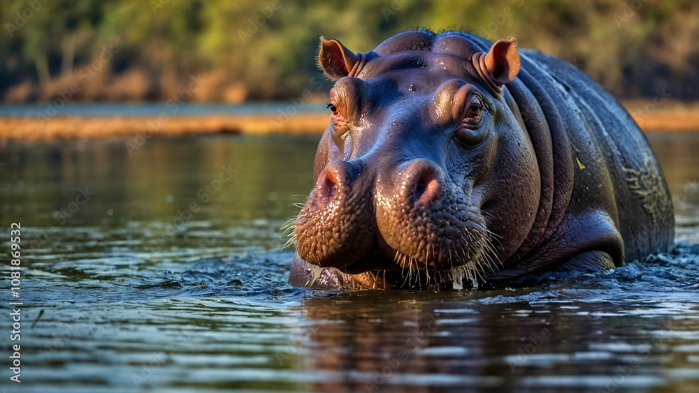 a hippo that was soaking in the river a hippo that was soaking in the river