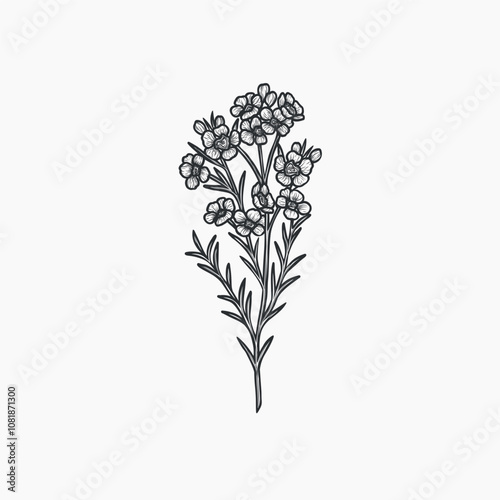 Hand drawn waxflower illustration. Australian native plant