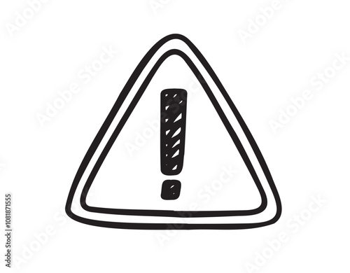 Hand drawn danger sign doodle icon. Hand drawn exclamation mark in a triangle black sketch. Sign drawing symbol.