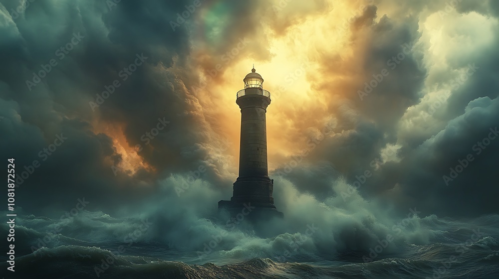 A tall lighthouse standing resilient against a stormy sky, a rainbow breaking through the clouds behind, the ocean waves crashing against the base, dramatic and powerful scene, photorealistic style, A tall lighthouse standing resilient against a stormy sky, a rainbow breaking through the clouds behind, the ocean waves crashing against the base, dramatic and powerful scene, photorealistic style,
