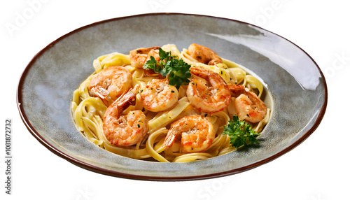 Shrimp cream pasta on a plate