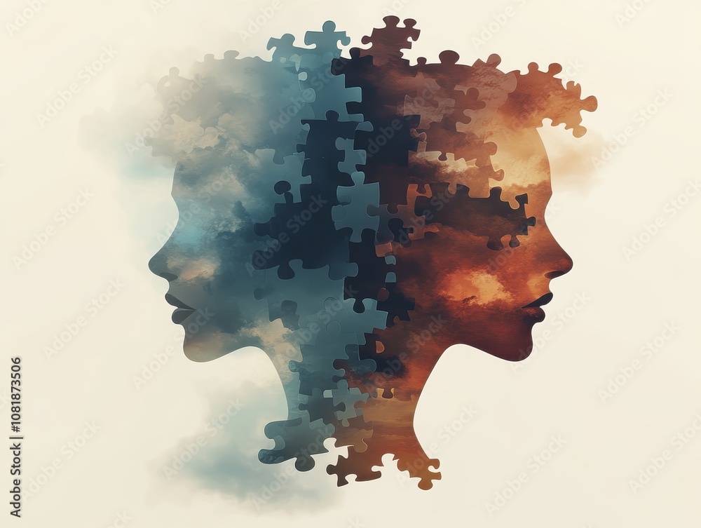 collaboration, close up, focus on, copy space, vivid colors, double exposure silhouette with puzzle pieces connecting collaboration, close up, focus on, copy space, vivid colors, double exposure silhouette with puzzle pieces connecting