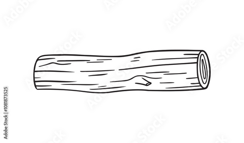 Doodle outline wooden log for camping and travel sketch. Hand drawn wooden log line printable black and white picture