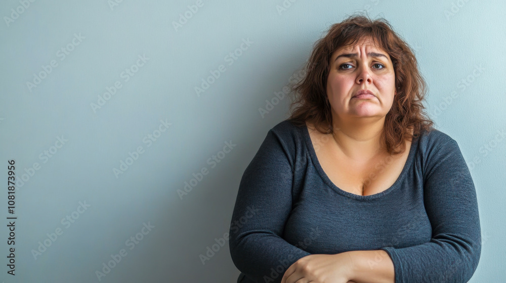 Pensive hispanic woman sitting indoors in casual clothing, deep in thought Pensive hispanic woman sitting indoors in casual clothing, deep in thought