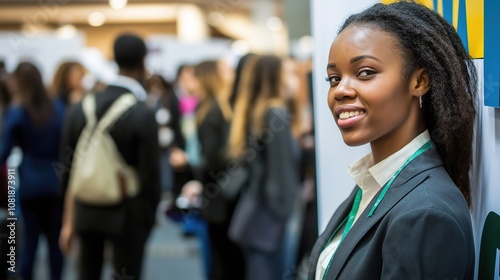 Job seekers actively engaging with recruiters at a bustling career fair, showcasing determination and eagerness in their pursuit of professional opportunities.