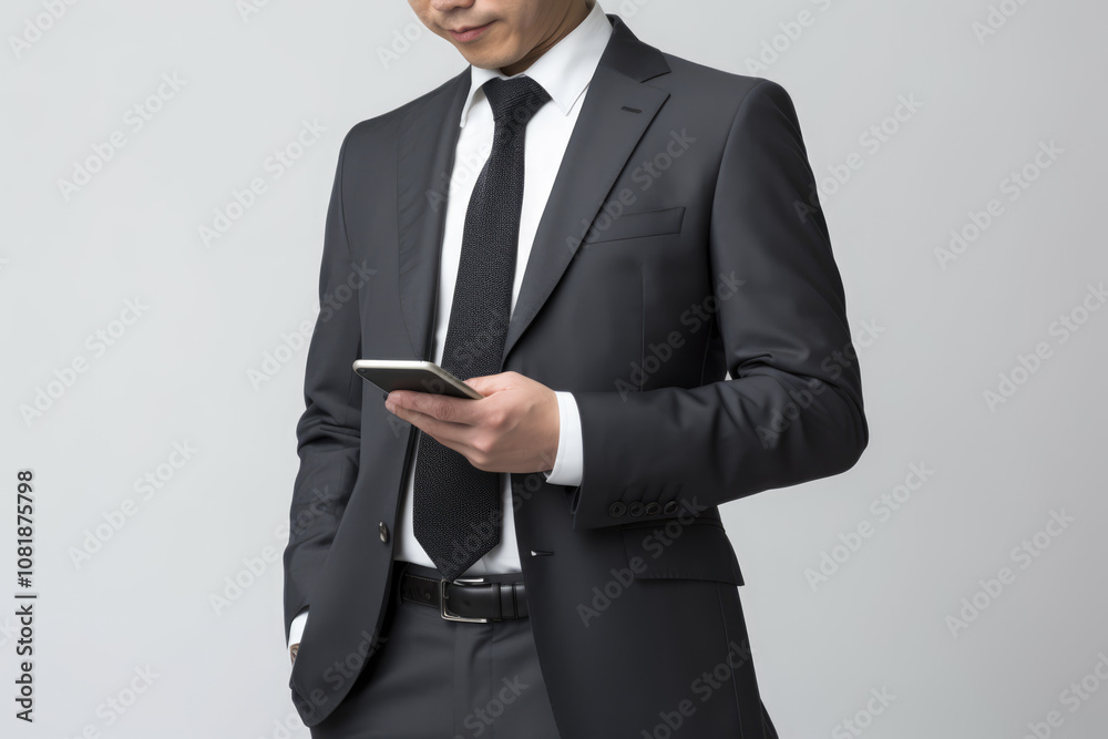 generated illustration of mid section of businessman text messaging on mobile phone generated illustration of mid section of businessman text messaging on mobile phone