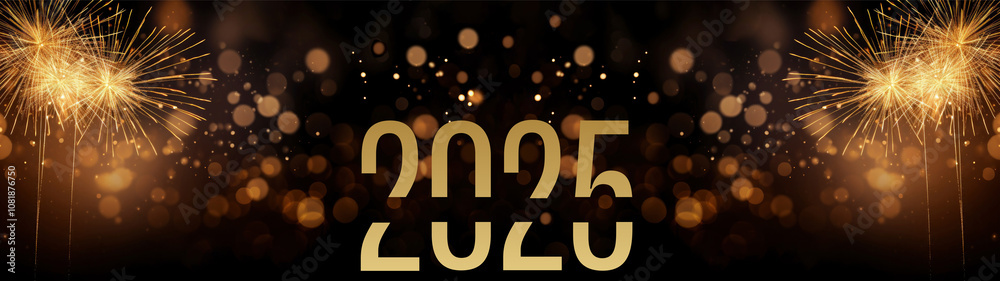 Silvester, New year eve, celebration, 2025, fireworks on dark night background with golden shining bokeh, banner, greeting card Silvester, New year eve, celebration, 2025, fireworks on dark night background with golden shining bokeh, banner, greeting card