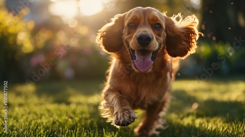 Happy Dog Enjoying Sunlit Meadows, Joyful Moments in Nature