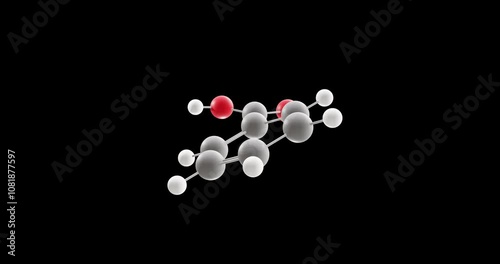 Benzoic acid molecule, rotating 3D model of aromatic carboxylic acid, looped video on a black background photo