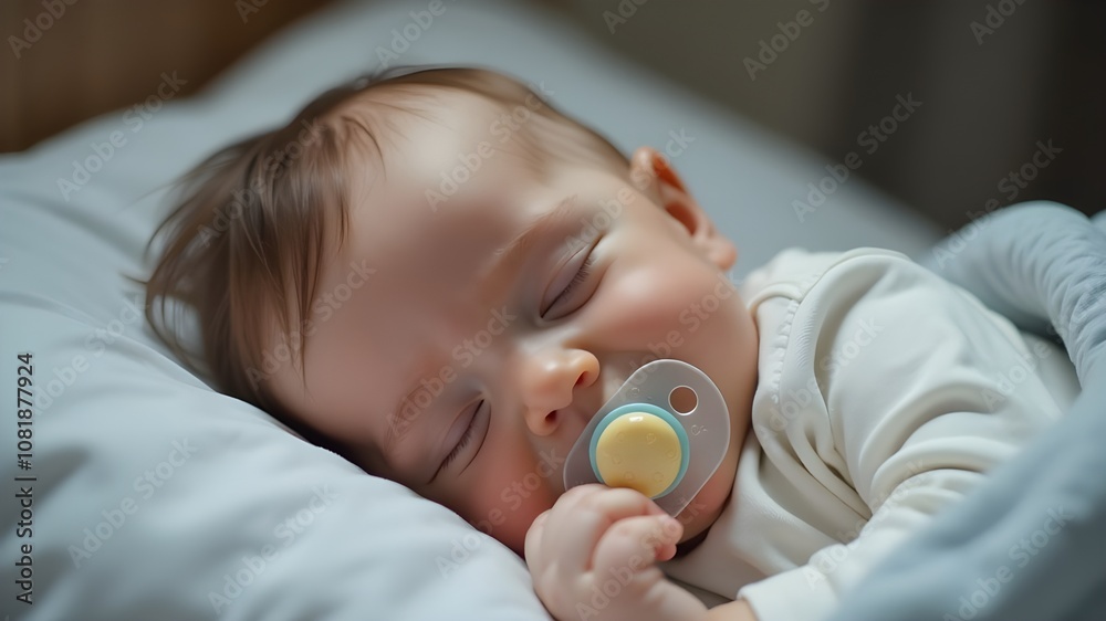 Adorable sleeping baby on the pillow with pacifier Adorable sleeping baby on the pillow with pacifier