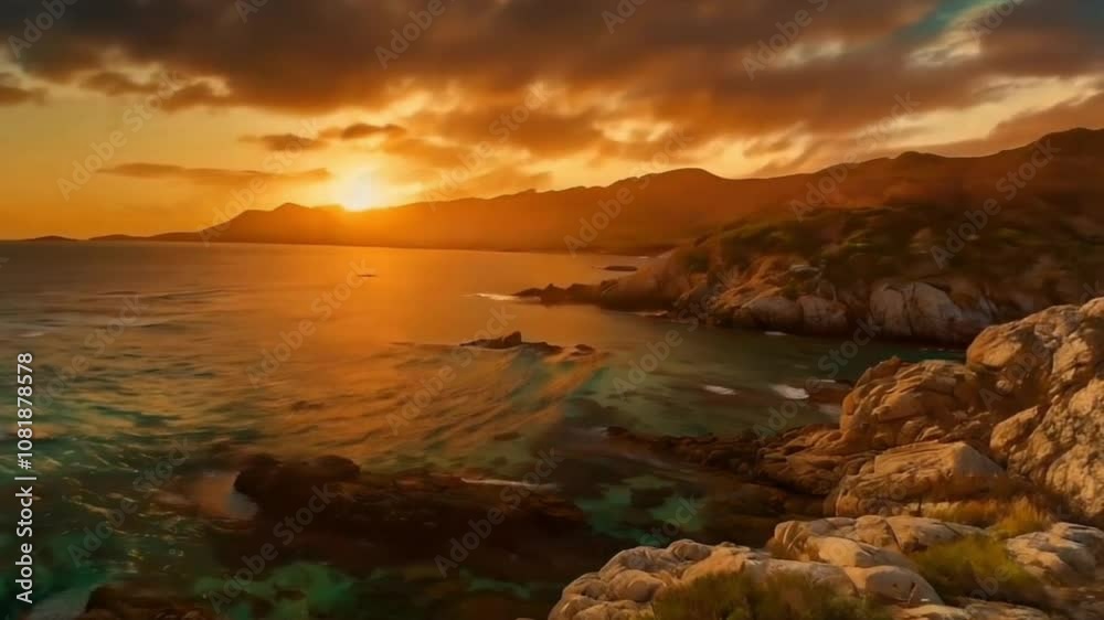 Tranquil Coastal Sunset with Vivid Turquoise Waters Tranquil Coastal Sunset with Vivid Turquoise Waters