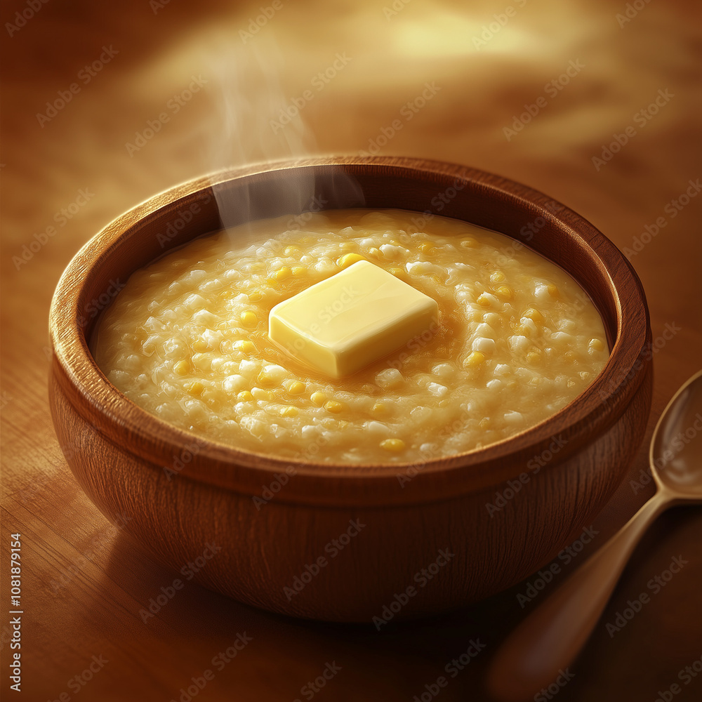 Golden Butter Melting on Cornmeal Porridge Golden Butter Melting on Cornmeal Porridge