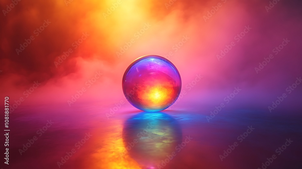 Rainbow-colored glow surrounding a crystal ball, the light illuminating the dark table surface, reflections creating a mystical aura, detailed glass textures, photorealistic quality, soft focus, Rainbow-colored glow surrounding a crystal ball, the light illuminating the dark table surface, reflections creating a mystical aura, detailed glass textures, photorealistic quality, soft focus,
