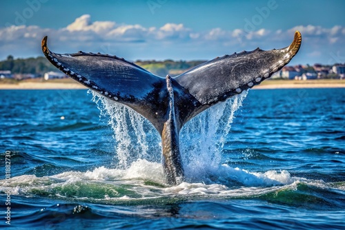 Close-up image of humpback whale fluking in Stellwagen Bank Marine Reserve, Boston, Massachusetts photo