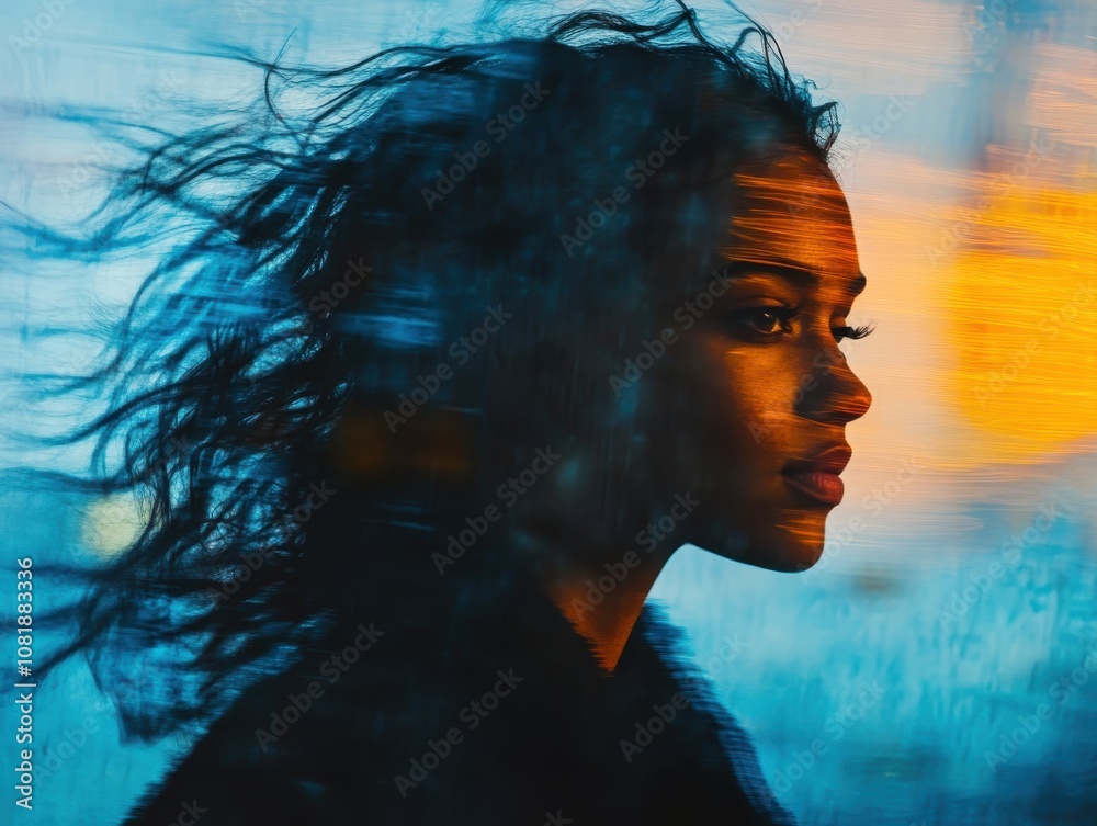 adaptability, close up, focus on, copy space, vivid colors, double exposure silhouette with chameleon patterns adaptability, close up, focus on, copy space, vivid colors, double exposure silhouette with chameleon patterns