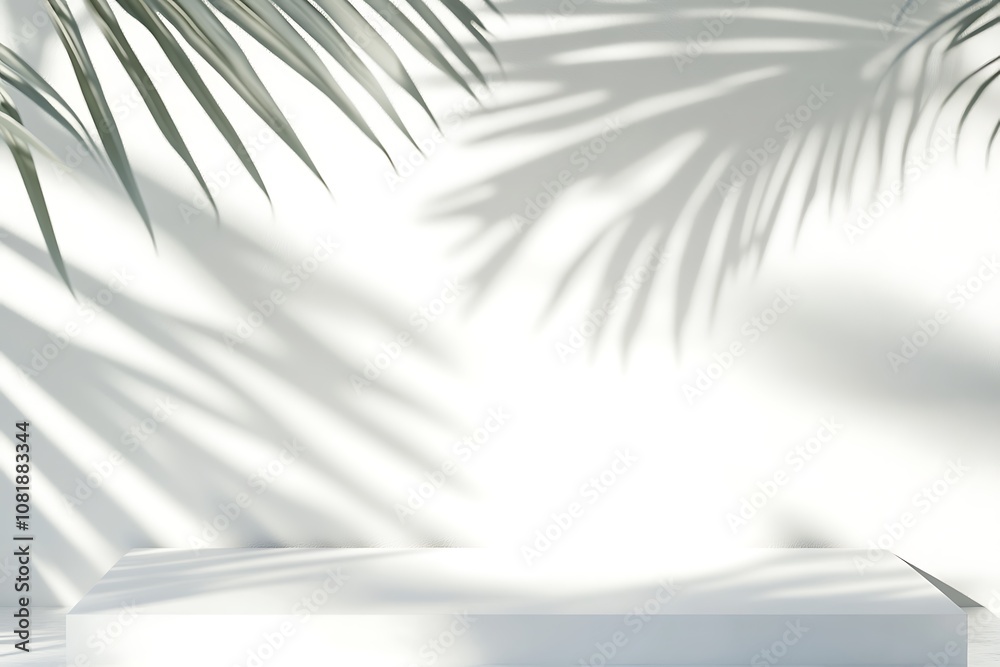 white empty room with shadow plant on white wall, empty white marble stone counter table top with shadow , white stucco cement luxury wall for product display presentation white empty room with shadow plant on white wall, empty white marble stone counter table top with shadow , white stucco cement luxury wall for product display presentation