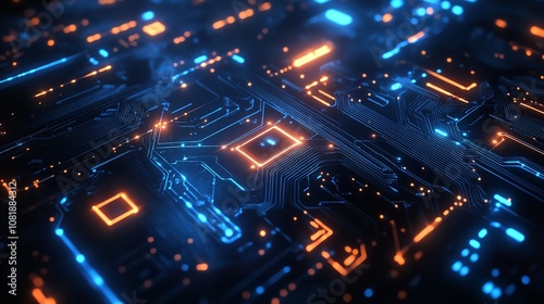 Technology Connection Concept with Data Dots on Circuit