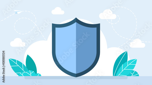 Blue shield. The concept of protection, safety, insurance, reliability, strength, power. Approved and trusted product. Shield symbol for your web site design, logo, app, UI. Vector illustration