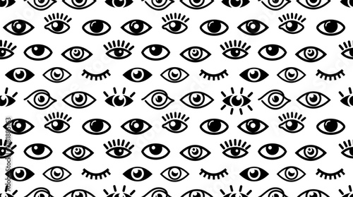Seamless eye pattern. Set of eye graphic background. Vector black and white mystic seamless pattern. Template modern texture seamless pattern of psychedelic eyes for prints, t-shirts, cards, clothes.