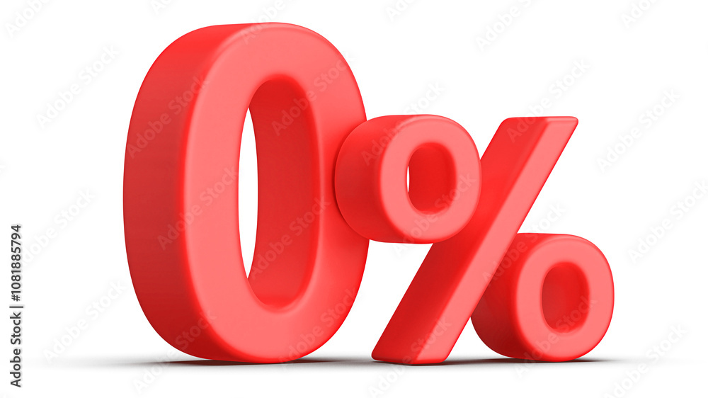 0 Percent Red Number 3D Render 0 Percent Red Number 3D Render