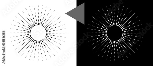 Art sun background. Tattoo template or logo with triangles in lines. Black shape on a white background and the same white shape on the black side.