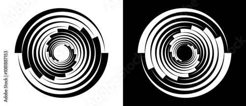 Abstract background with lines in circle. Art design spiral as logo or icon. A black figure on a white background and an equally white figure on the black side.