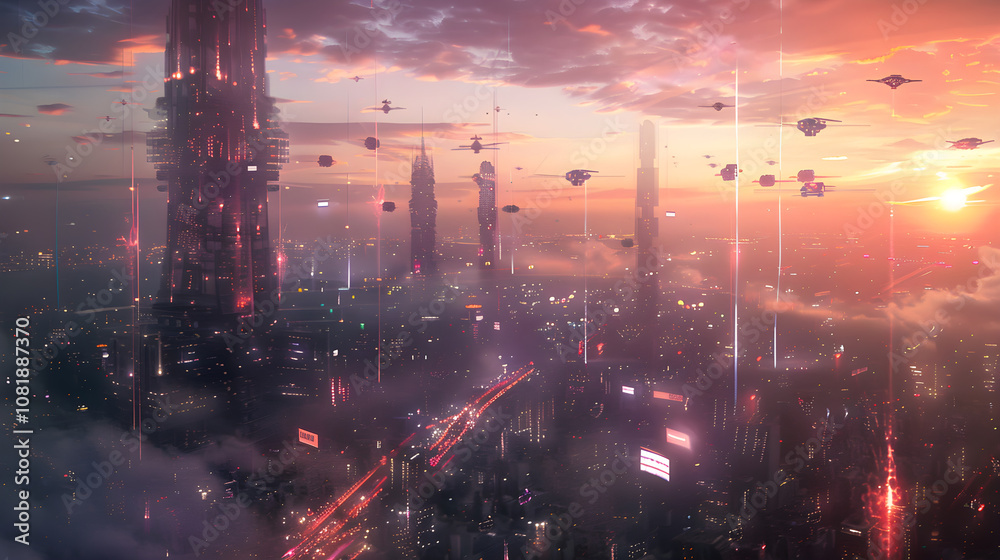 Futuristic Cyberpunk Cityscape: A Lively Symphony of Neon Lights and Advanced Technology Futuristic Cyberpunk Cityscape: A Lively Symphony of Neon Lights and Advanced Technology