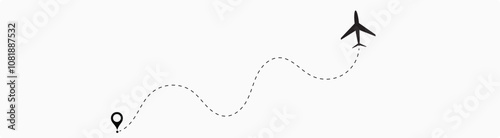 Airplane Plane routes line set. Planes dotted flight pathway. Plane paths. Aircraft tracking, planes,