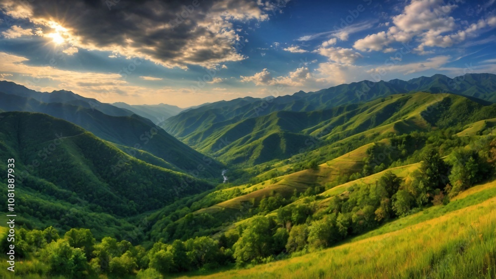 Fototapeta premium green mountain view in the morning