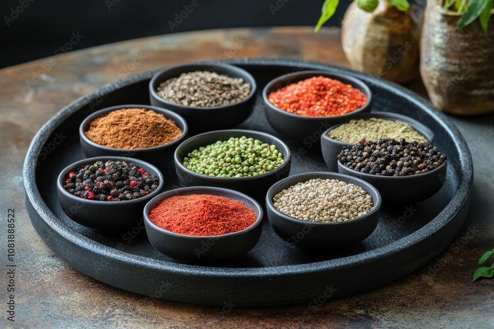 Artistic Display of Exotic Spices in Bowls for Culinary Inspiration