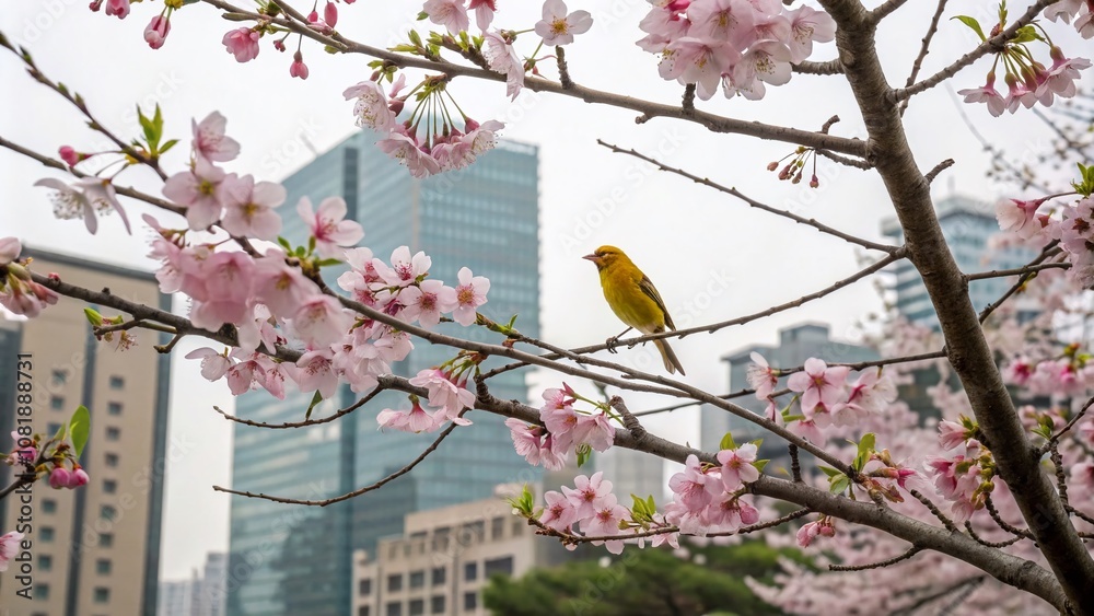 Hand-drawn Cherry Blossom Branches with a Yellow Bird - A Watercolor Pattern Celebrating Nature's Beauty in Urban Exploration Photography Hand-drawn Cherry Blossom Branches with a Yellow Bird - A Watercolor Pattern Celebrating Nature's Beauty in Urban Exploration Photography