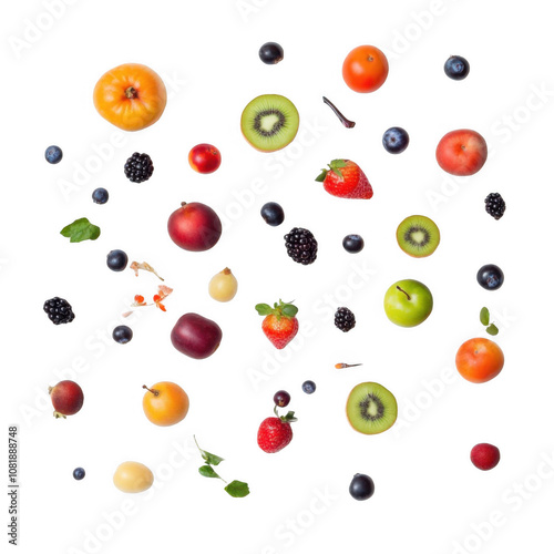 A bunch of fruits isolated on white background