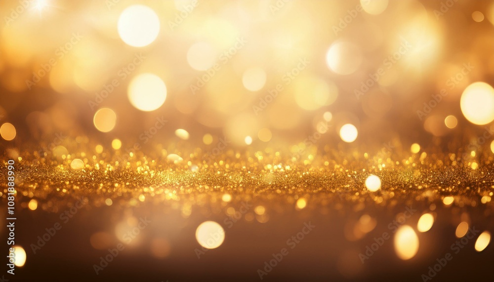 Golden bokeh blur abstract background with soft shimmering lights, perfect for festive designs, elegant visual effects, and luxurious event backdrops