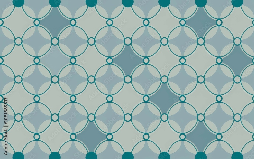 Fototapeta premium Geometric teal pattern design. Elegant teal and grey circles create a calming, symmetrical design. Perfect for backgrounds or textile prints.