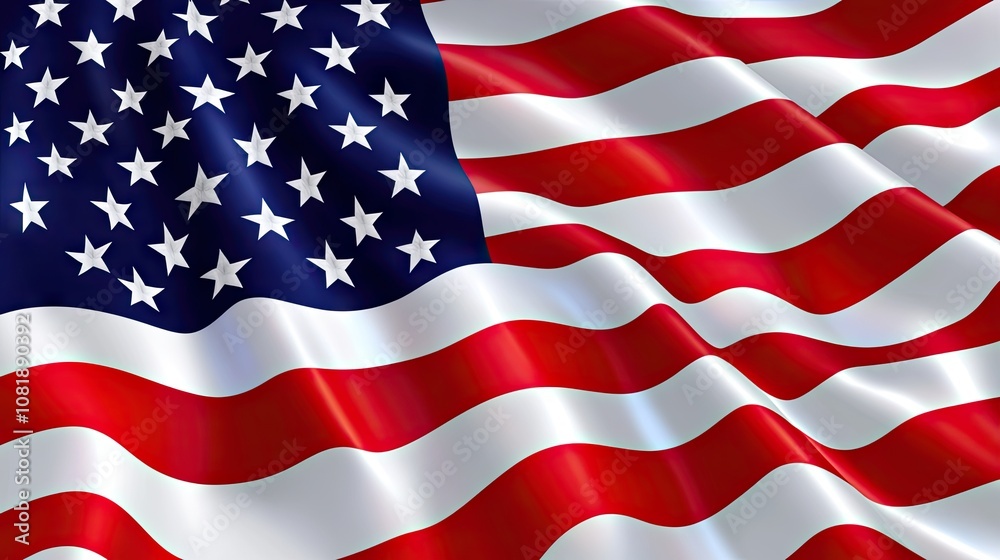 Waving American flag with vibrant red and white stripes and a blue canton adorned with white stars. Waving American flag with vibrant red and white stripes and a blue canton adorned with white stars.