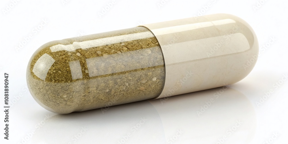 Herbal Capsule Pill Isolated on White Background for Pharmaceutical and Health-related Imagery, 3D Rendered Visuals Showcasing Natural Supplement Benefits and Usage Herbal Capsule Pill Isolated on White Background for Pharmaceutical and Health-related Imagery, 3D Rendered Visuals Showcasing Natural Supplement Benefits and Usage