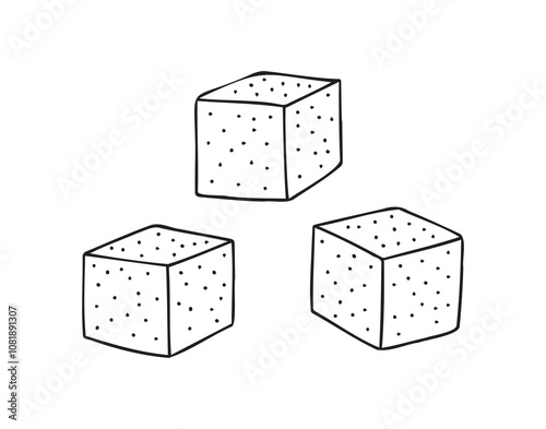 Outline hand drawn sugar cubes. Doodle sugar cubes sweet lump.