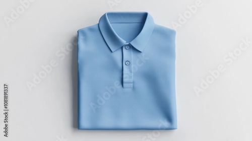 3D model of a neatly folded polo shirt with buttons, on a minimalist white background