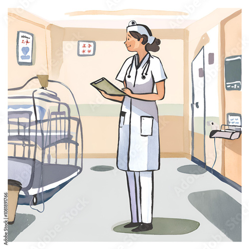 A nurse or healthcare worker in uniform holding a clipboard