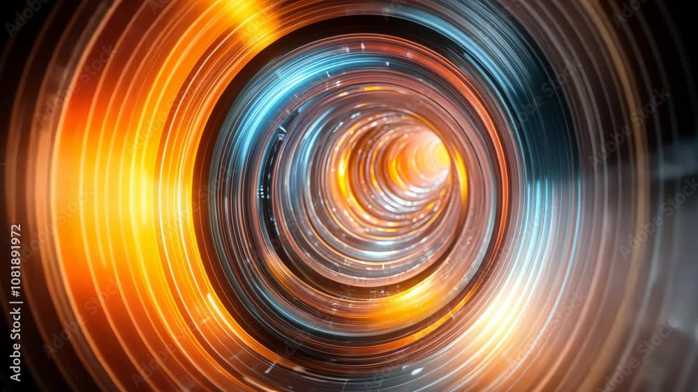 Futuristic digital tunnel with glowing orange and Futuristic digital tunnel with glowing orange and