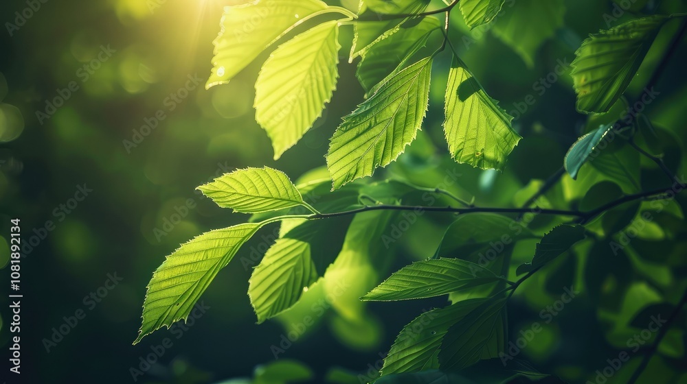Fresh green leaves bathed in sunlight, a symbol of rejuvenation and growth Fresh green leaves bathed in sunlight, a symbol of rejuvenation and growth