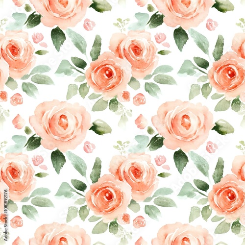 Beautiful Watercolor Roses Floral Flowers Seamless Pattern Texture