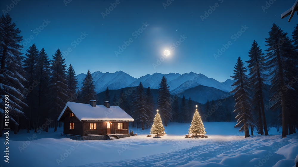Fototapeta premium winter landscape with christmas tree