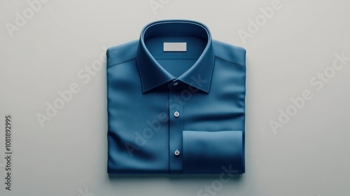 Blue folded shirt in 3D, with buttons and collar details, isolated on a subtle grey background photo