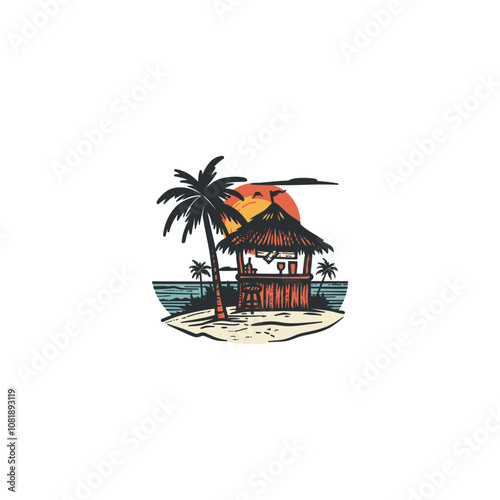 Beach bar logo design vector vintage