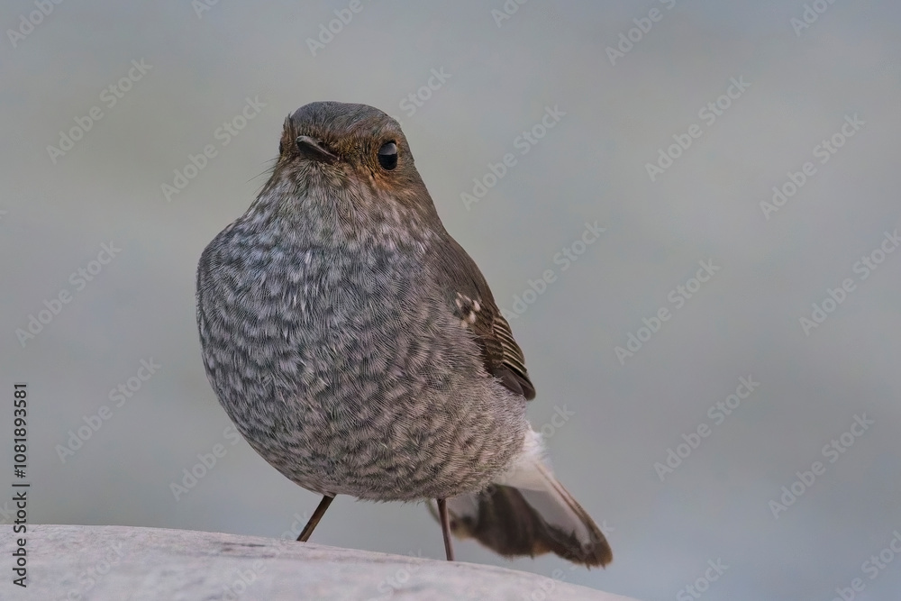 Plumbeous Water Redstart, (Rhyacornis fuliginosa), female of a rock beside the Kosi River, Uttarakhand, India. Plumbeous Water Redstart, (Rhyacornis fuliginosa), female of a rock beside the Kosi River, Uttarakhand, India.