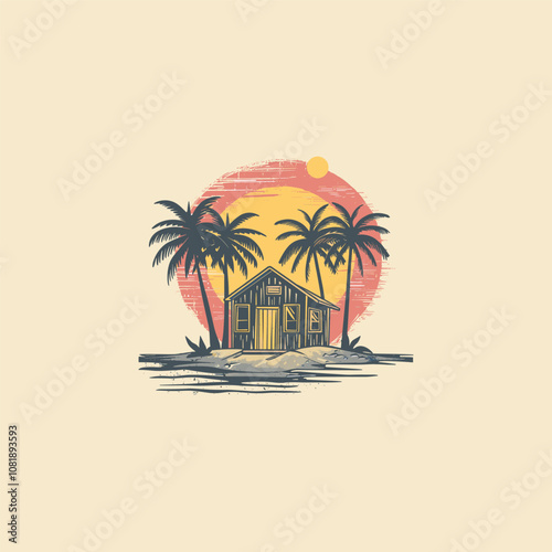 Cottage in the beach logo design vector vintage