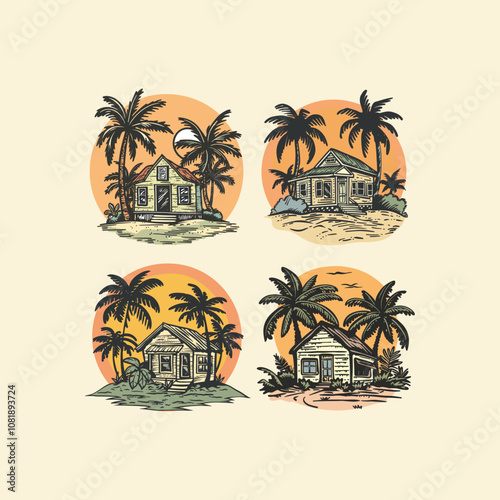 Cottage in the beach logo design vector vintage